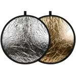 Fotograafia reflektor &ndash; &uuml;mmargune 2-in-1, 80 cm, h&otilde;bedane-kuldne