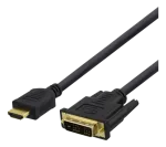 DELTACO HDMI-DVI kaabel, 1m, Full HD, must HDMI-110D