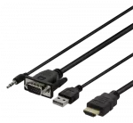 DELTACO VGA koos audio - HDMI kaabliga, VGA / HDMI / USB / 3.5mm, 1920x1080 60Hz, 2m, must / VGA-HDMI17