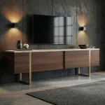 TV-alus, Hanah Home, travertiin Milano p&auml;hklipuu Kuldne, 180 x 50 x 30