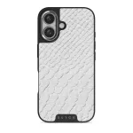 Glacial Desert - White Snakeskin iPhone 16 Case, Elite Dark (MagSafe) / Silver