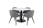Estelle Round Dining Table &oslash;106 H75 - White / Black+Velvet Stitches Chair - Black / Grey Micro Fibre_4