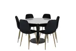 Estelle Dining Table round 106cm White marble / Black Legs - Polar Chair - Black Velvet / Matt brass leg 6