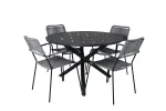 Alma Dining Table - Black Alu - &oslash;120cm+Lindos Armchair - Black Alu / Grey Rope_4