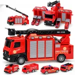 FIRE BRIGADE transforming Light, sound, water spray + 4 cars ZA6560