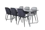 Petra Dining Table - Black / Black Veneer+Emma Chair - Black / Black and Light Grey Black Velvet in Back Grey Velvet in front_6