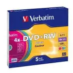 Coloured DVD+RW 4X Write On Slim Case Pack of 5