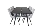 Sleek Extentiontable Black Brushed - 195*95+Velvet Deluxe Dining Chair - Light Grey / Black_6