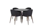 Plaza Round Table 100 cm - Black Top - Walnut legs+Arch Dining Chair - Walnut Legs - Black Fabric_4