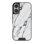 Satin White - Marble iPhone 16 Plus Case, Elite Dark (MagSafe) / Silver
