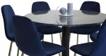 Estelle Dining Table round 106cm Grey Marble / Black Legs - Polar Chair - Blue Velvet / Matt brass leg 6