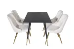 Dipp Dining Table - 120 cm - Black Veneer - Black Legs w. Brass dipp+Velvet Deluxe Dining Chair - Beige / Brass_4
