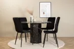 Marbs Round Dining Table - Black / Black Glass Marble+Windu Lyx Chair - Black / Black Velvet_4