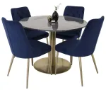 Estelle Dining Table round 106cm Grey Marble / Brass - Velvet Deluxe Chair - Blue/Matt Brass Leg 4