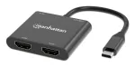 Manhattan 154321 videokaabli adapter 0,15 m, C-t&uuml;&uuml;pi USB, 2 x HDMI, must