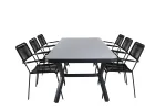 Virya Dining Table - Black Alu / Grey Glass - big table+Lindos Armchair - Black Alu / Black Rope_6