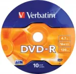DVD-R 16x, 4,7 GB, &bdquo;Cake Box&ldquo;, 10 tk, matt-h&otilde;bedane