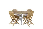 Mexico Table &oslash; 140 - White/Teak+Cane Foldable dining Chair - Bamboo / Grey Cushion_4