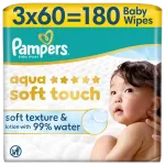 Pampers Aqua Soft Touch Niisked Beebisalvr&auml;tid, 3 Pakki, 180 Niisket Salvr&auml;tikut