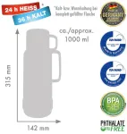 ROTPUNKT klaasist termospudel, mahuga 1,0 l, l&auml;ikiv rebasev&auml;rvi (punane)