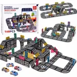 Magnetklotsid CAR TRACK, 168 t&uuml;kki + 4 autot ja liiklusm&auml;rgid ZA6446