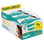 Pampers Aqua Soft Touch Niisked Beebisalvr&auml;tid, 9 Pakki, 540 Niisket Salvr&auml;tikut