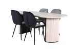 Bianca Oval Dining Table - White Wash / Black Veneer+Emma Chair - Black / Black and Light Grey Black Velvet in Back Grey Velvet in front_4