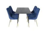 Dipp Dining Table - 120 cm - Black Veneer - Black Legs w. Brass dipp+Velvet Deluxe Dining Chair - Blue / Brass_4