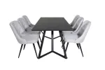 Marina Dining Table - Black top / Black Legs +Velvet Deluxe Dining Chair - Black Legs - Light Grey Fabric_6