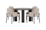 Juno Round Table &Oslash;120x75 Black 3D Paper + Blom Chair 2-pack Black/Beige _4