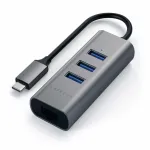 &bdquo;Satechi Aluminium Hub 2in1&ldquo; &ndash; alumiiniumist USB-C-liideste jaotur, m&otilde;eldud s&uuml;le- ja lauaarvutitele (3x USB-A, Ethernet) (kosmosesinine)