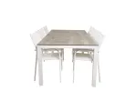 Llama Dining Table 205*100 - White Alu / Grey HPL+Santorini Arm Chair (Stackable