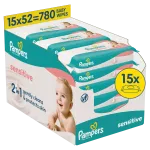 Pampers Sensitive Niisked Beebisalvr&auml;tid, 15 Pakki, 780 Niisket Salvr&auml;tikut
