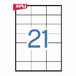 Isekleepuvad etiketid APLI, 70 x 42,4 mm, A4, 21 kleebist lehel, 100 lehte, valge, pak.