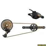SRAM XX1 Eagle DUB komplekt (tagumine k&auml;iguvahetaja, kolmepositsiooniline k&auml;iguvahetaja koos kinnitusklambriga, DUB 12s 170 BOOST DM 34t X-SYNC hammasketas, kuldne kett 126 l&uuml;li 12s, XG-1299 10&ndash;50t kassett, kettvahe m&otilde;&otilde;tur) kuldne