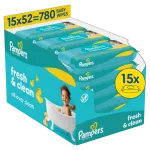 Pampers Fresh Clean Plastic Free Niisked Beebisalvr&auml;tid, 15 Pakki, 780 Niisket Salvr&auml;tikut
