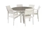 Parma Table &oslash; 140 - White/Grey - Santorini Arm Chair (Stackable) - White Alu / White Textilene 6