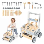 Wooden workbench for children push walker cart with tools 34 pieces ECOTOYS