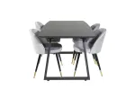 Inca Extentiontable - Black top / black Legs+Velvet Dining Chair Brass - Light Grey / Black_4