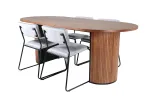 Bianca Oval Dining Table , Walnut Black Veneer+Kenth Chair , Black Light Grey Velvet_4