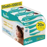 Pampers Aqua Soft Touch Niisked Beebisalvr&auml;tid, 20 Pakki, 1200 Niisket Salvr&auml;tikut