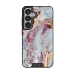 Frozen Leaves - Cute Marble Samsung Galaxy S25 Case, Elite Dark (Magnetic) / Silver