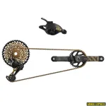 SRAM XX1 Eagle DUB komplekt (tagumine k&auml;iguvahetaja, kolmiknuppuline k&auml;iguvahetaja koos kinnitusklambriga, DUB 12s 175 BOOST DM 34t X-SYNC hammasratta komplekt, kuldne kett 126 l&uuml;li 12s, XG-1299 10&ndash;50t kassett, kettvahe m&otilde;&otilde;tur) kuldne