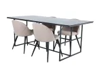 Leif Dining Table - Black / Black smoked smoked Glass+Velvet Stitches Chair - Black / Beige Fabric (Polyester linen )_4
