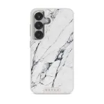 Satin White - Marble Samsung Galaxy S25 Plus Case, Elite Light (Magnetic) / Silver