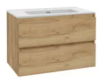 kielle Nefia &ndash; Vannitoakapp koos alumise kapposaga, 80x55x46 cm, 2 sahtlit, kuldse tamme v&auml;rvi 50027S821