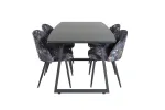Inca Extentiontable - Black top / black Legs+Velvet Dining Chair - Black Flower fabric_4