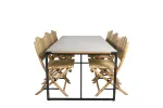 Texas Dining Table 200*100 - Black Alu / Teak / Grey Spray stone+Cane Foldable dining Chair - Bamboo / Grey Cushion_6