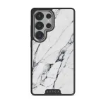 Satin White - Marble Samsung Galaxy S25 Ultra Case, Elite Dark (Magnetic) / Silver