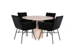 Bianca Round Dining Table - White Wash / Black Veneer+Petra Chair - Black / Black Velvet_4